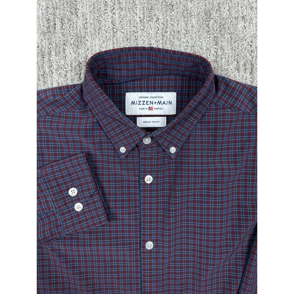 Mizzen+Main Leeward Shirt Men's Med Trim Fit Blue Red Plaid Performance Business